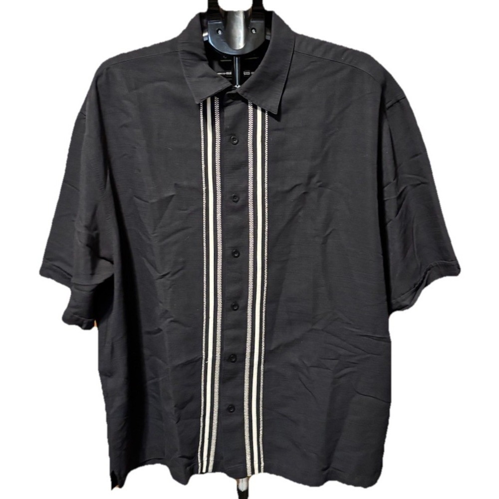 Cubavera Mens 2X Black & Cream Embroidered Stich Short Sleeve Shirt Bowling Camp